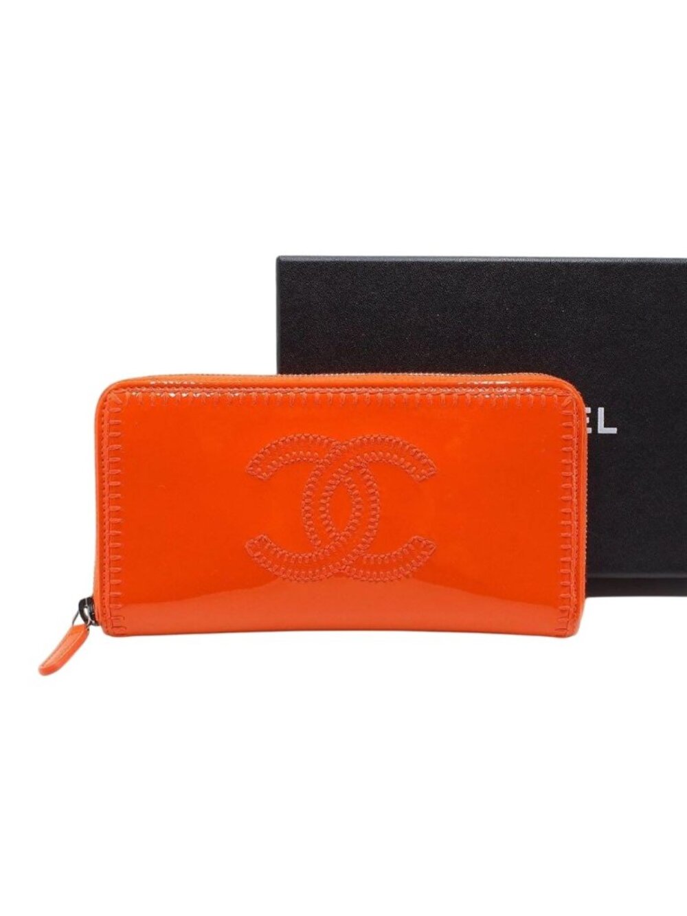 Chanel Patent Leather Coco Mark Round Zipper Long Wallet